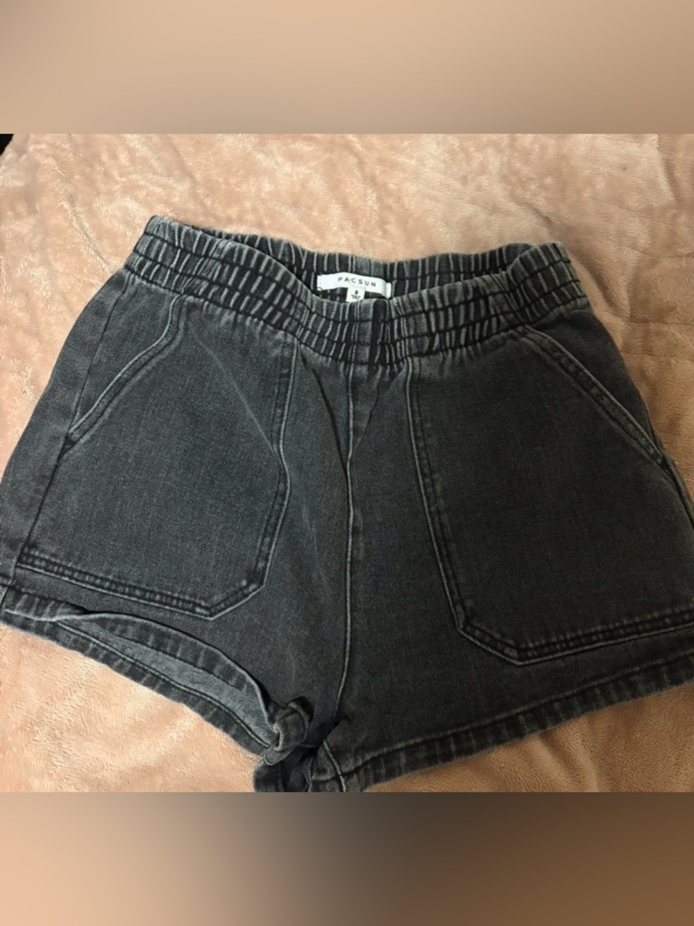 Size small, black pacsun shorts 
Super comfortable and cute!